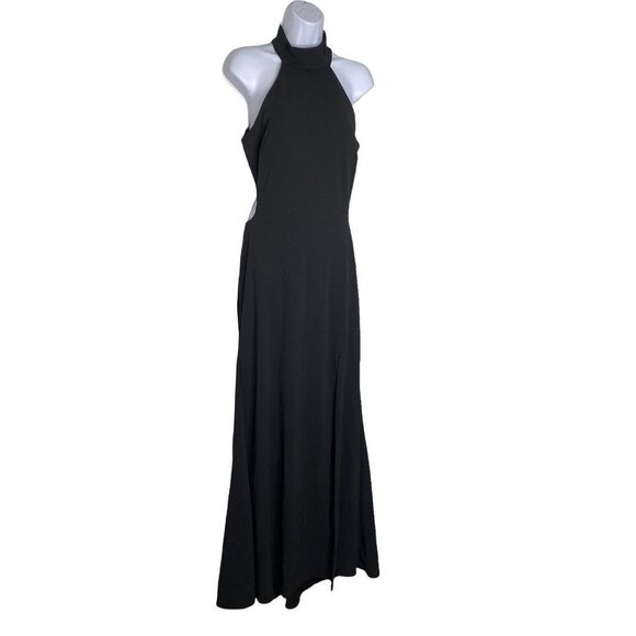 AQUA FORMAL Womens Black Stretch Zippered Halter Full-Length Formal Dress SZ 8 - Picture 3 of 11